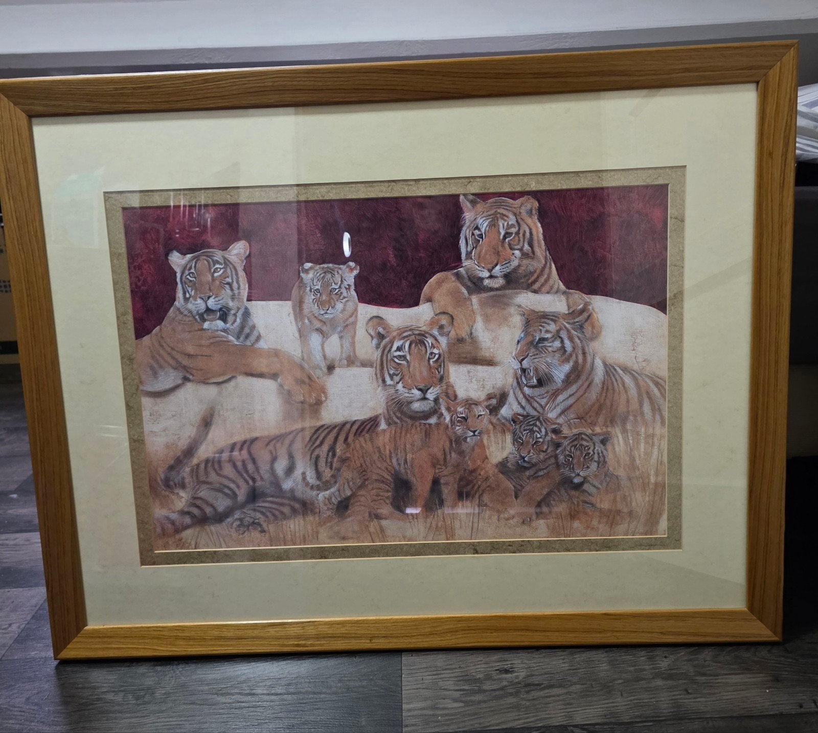 Ingelijste print van tijgers en welpen, Ophalen, Hout, Dieren, Print