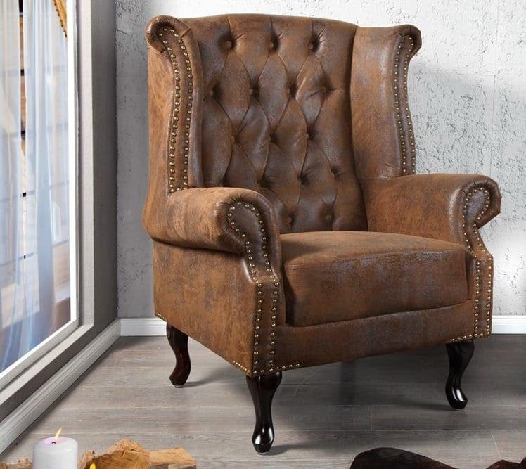 Chesterfield Oorfauteuil – Antiek Bruin – Invicta Interior, Ophalen, Overige materialen, Minder dan 75 cm, Chesterfield