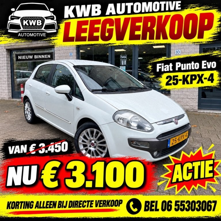 Fiat Punto Evo 1.4-16V m-air 5-deurs | Airco 105PK | Nieuwe, Euro 5, 4 cilinders, 400 kg, Wit