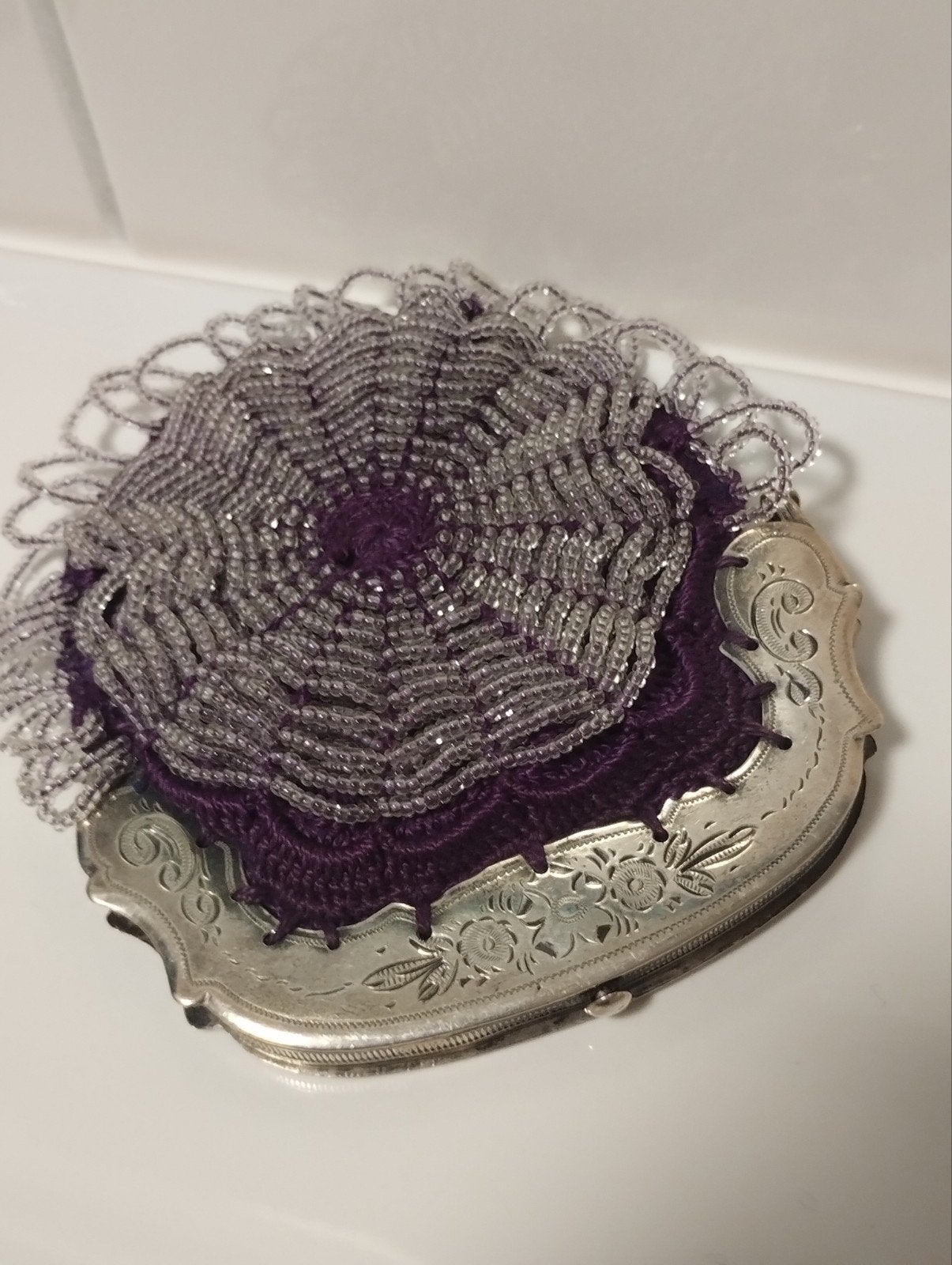 Antiek kralentasje met zilveren beugel 1878, Ophalen of Verzenden