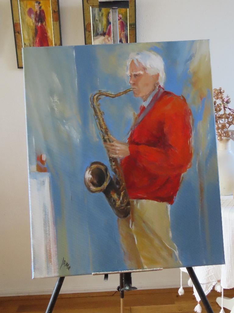 Saxofonist 50x60 cm Acryl On-ingelijst, Ophalen