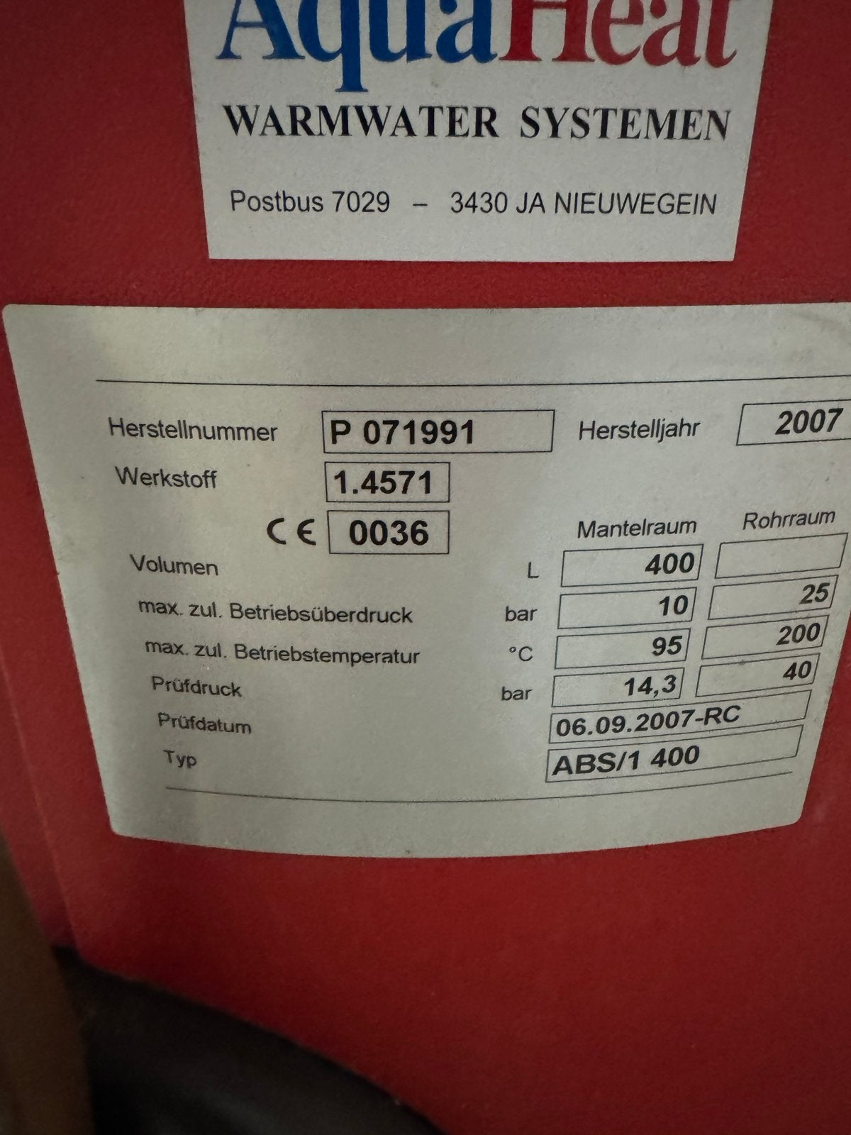 AquaHeat Warmwaterboiler 400L - Zo goed als nieuw, Ophalen, Overige typen, Zo goed als nieuw, 60 tot 150 cm