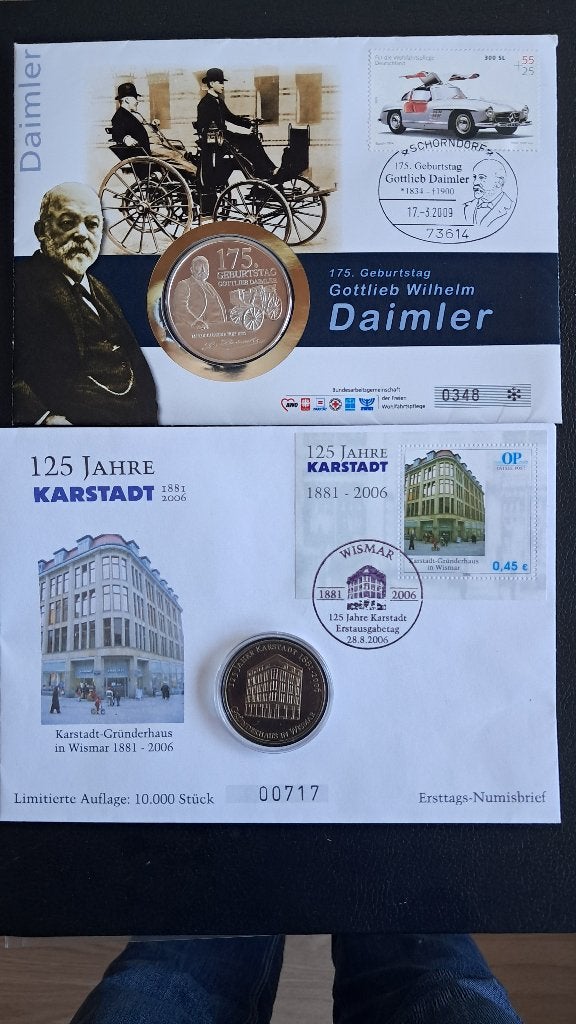 Munten geboortedag Daimler en 125 jaar Karstadt, Ophalen of Verzenden, Overige landen, Setje, Zilver