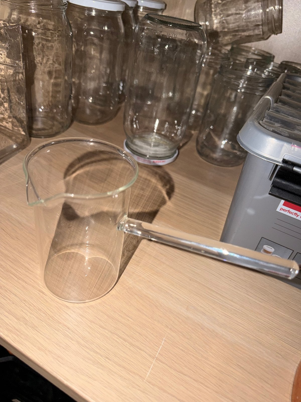 Glazen opwarm beker met handvat, Ophalen of Verzenden, Zo goed als nieuw, Overige merken, Glas