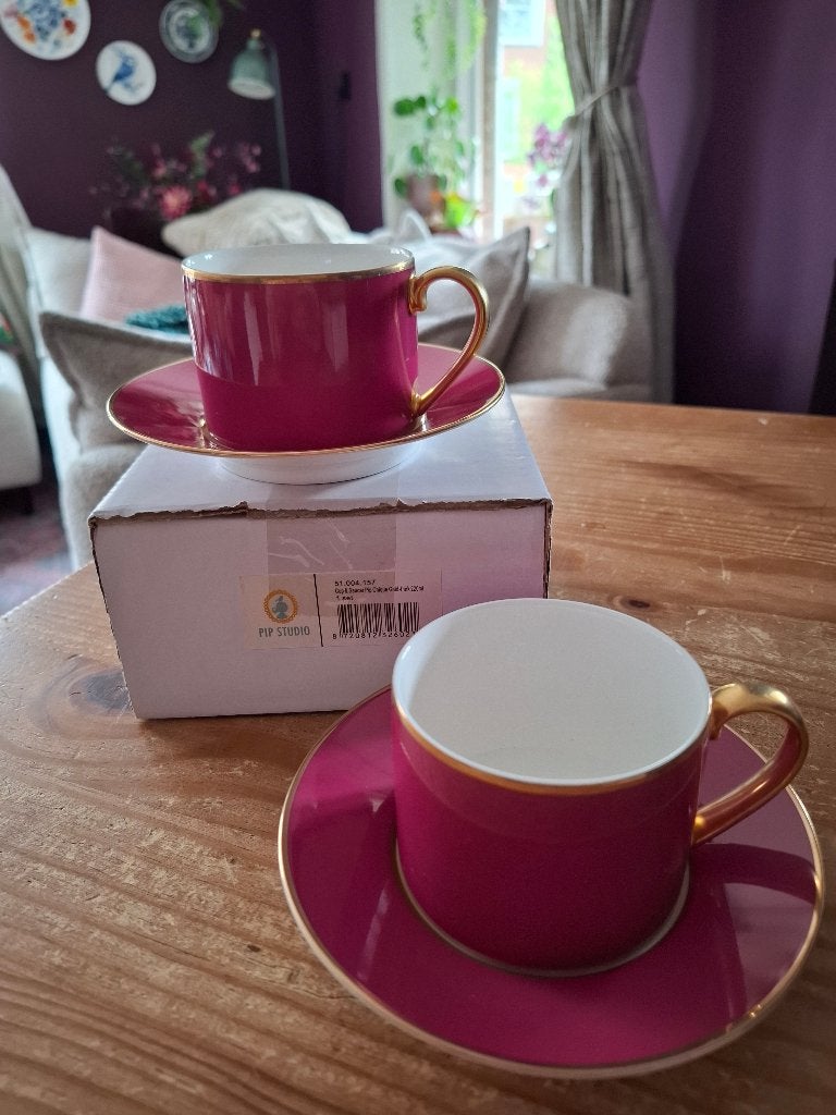 Pip Studio Chique Cappuccino Kop & Schotel Set - 220 ml, Ophalen of Verzenden, Nieuw, Porselein, Kop en/of schotel