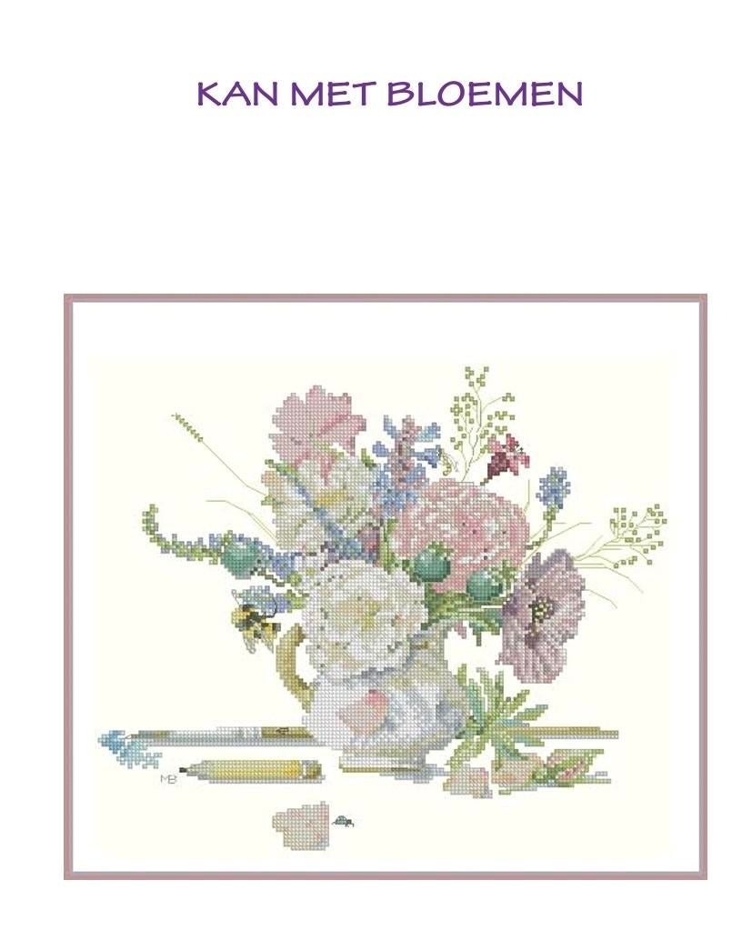 Borduurpatroon Kan met bloemen, Verzenden, Zo goed als nieuw, Handborduren, Patroon