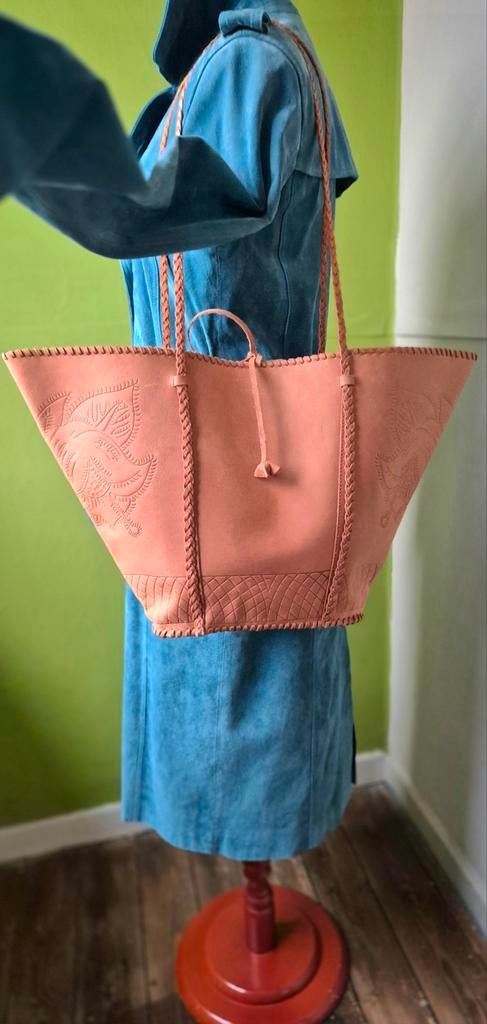 Zara Trafaluc leren shopper tas met reliëf, Ophalen of Verzenden, Zo goed als nieuw, Bruin, Shopper