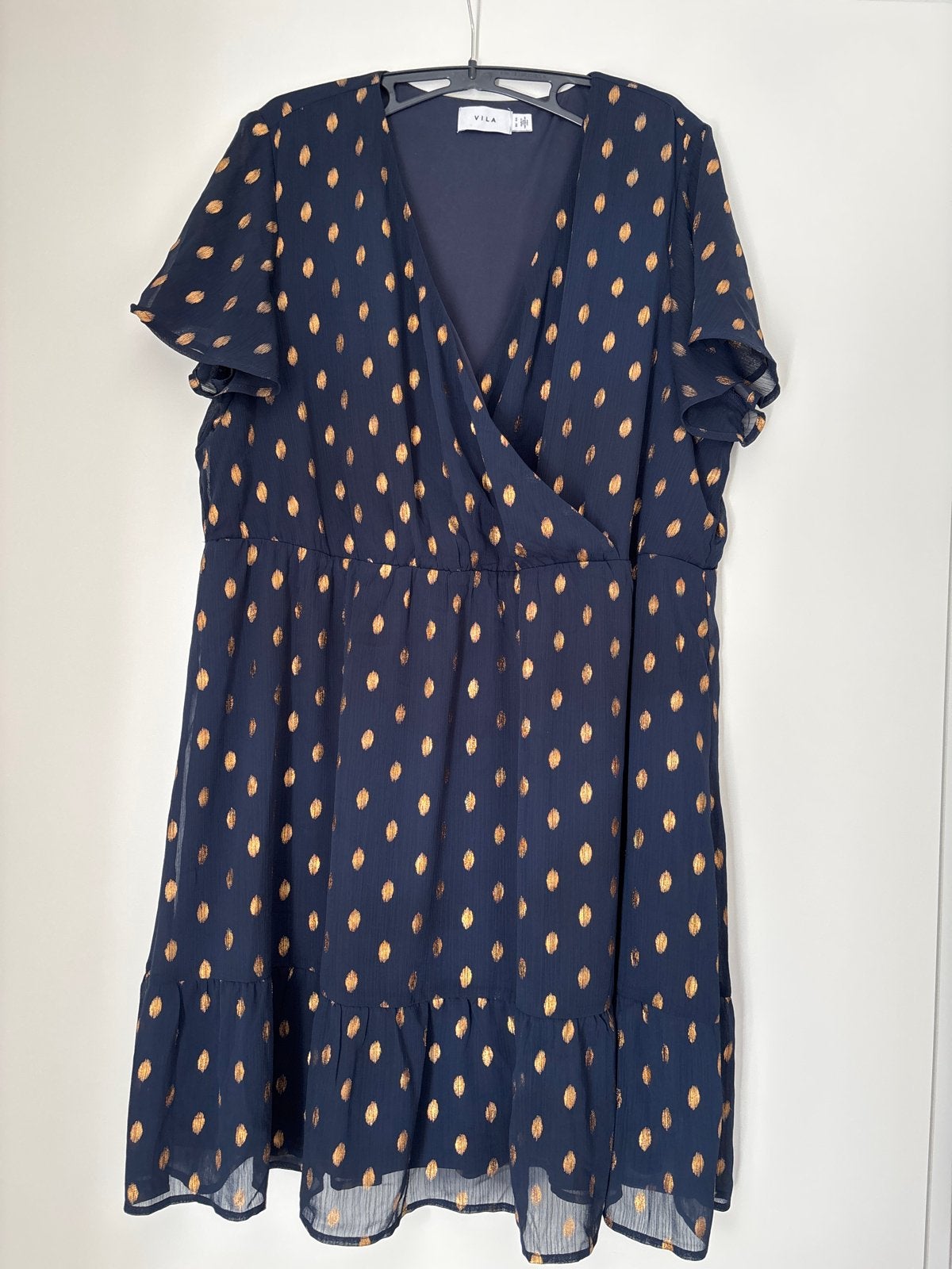 VILA Jurk Donkerblauw met Gouden Stippen - Maat 46, Kleding | Dames, Jurken, Blauw, Maat 46/48 (XL) of groter, Ophalen of Verzenden