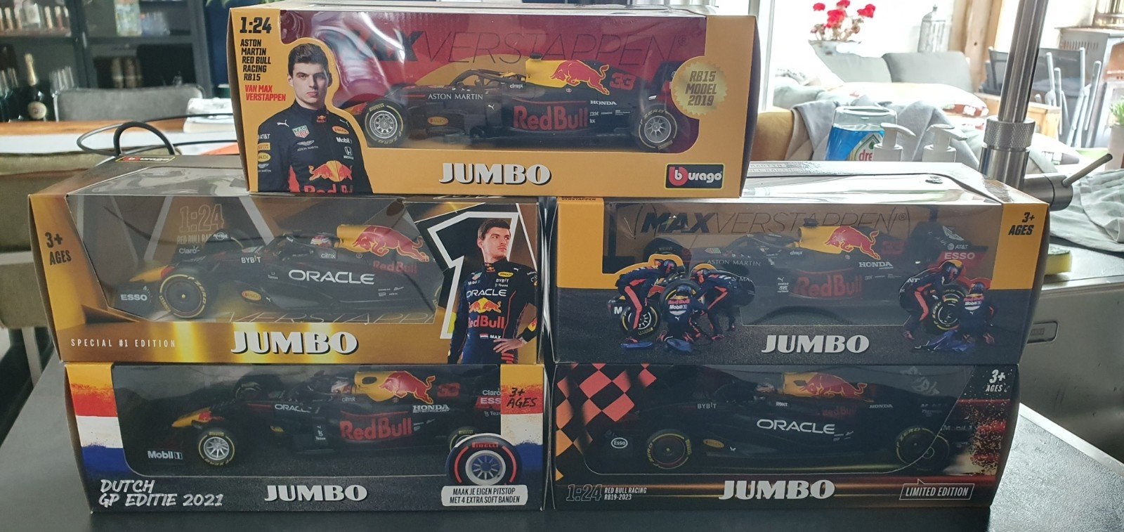 5 max verstappen jumbo auto's., Ophalen of Verzenden, Nieuw, Bburago