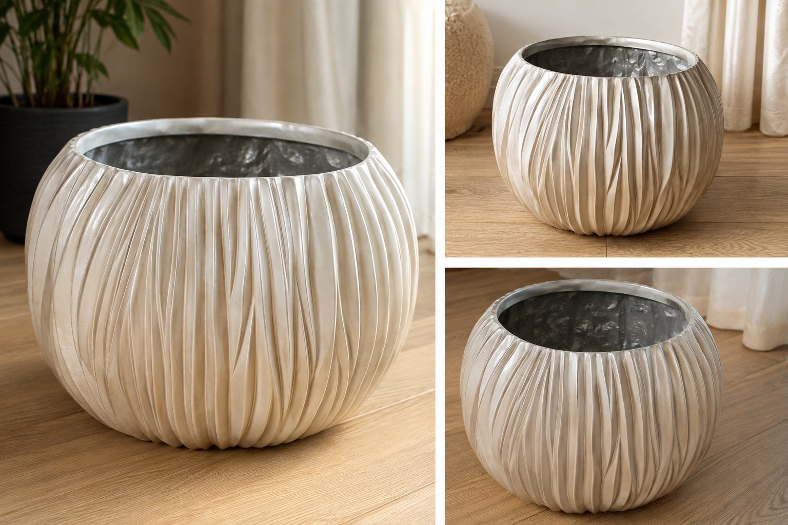Grote decoratieve pot/vaas met textuur, Huis en Inrichting, Overige materialen, Met patroon/structuur, Beige, 35 cm