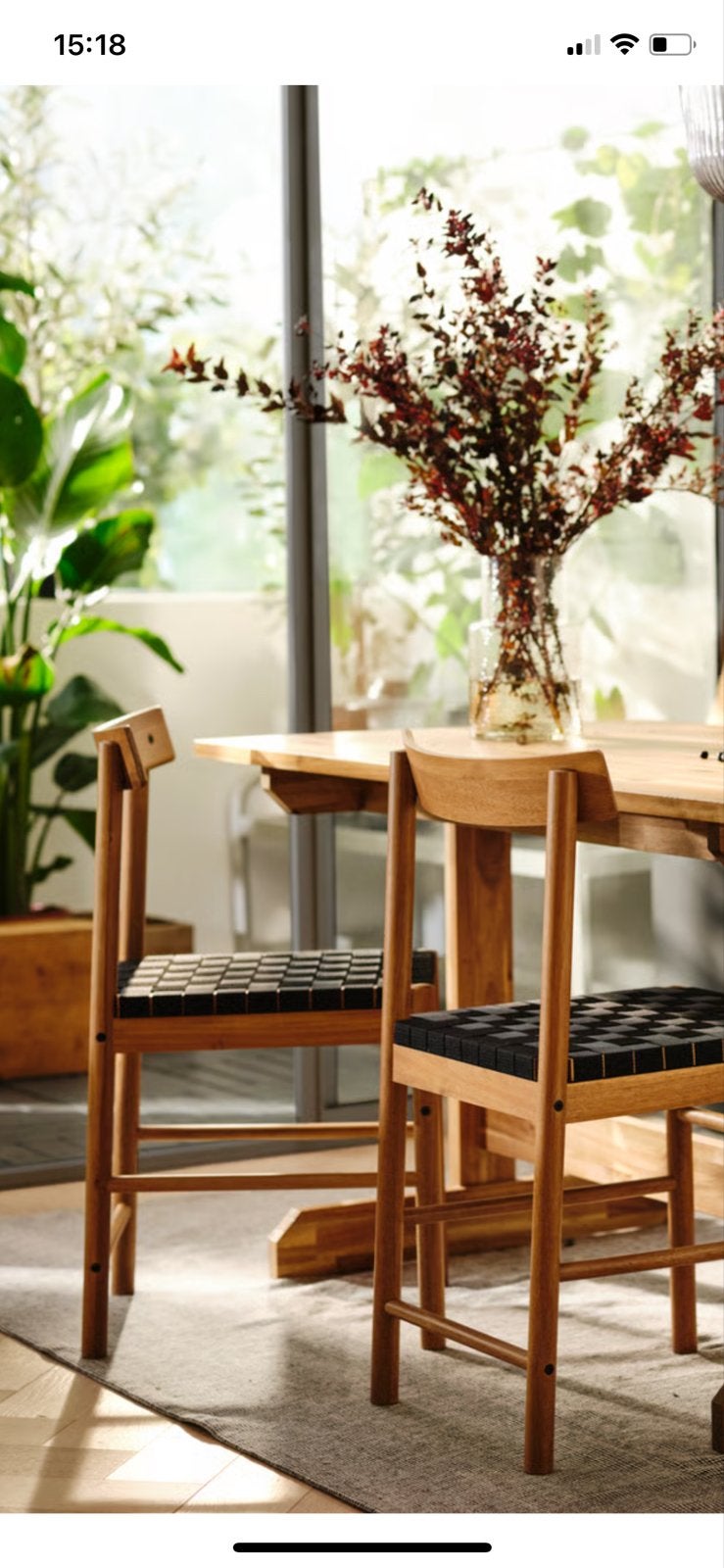 Set van 4 houten stoelen met zwart gevlochten zitting, Huis en Inrichting, Stoelen, Ophalen, Zwart, Zo goed als nieuw, Vier