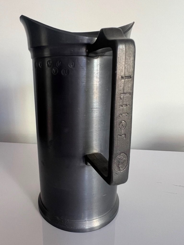 Vintage tinnen maatkan 1 liter – Engelse maatbeker – 20 cm, Antiek en Kunst, Ophalen