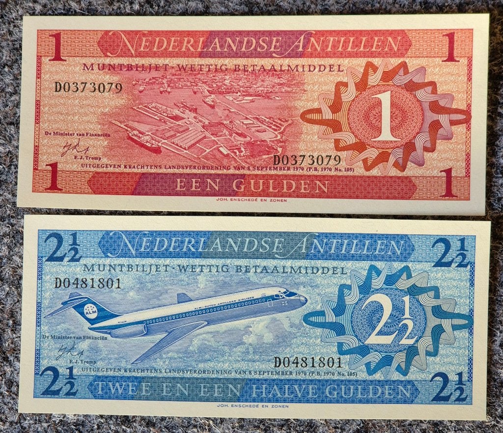 Nederlandse Antillen 1 en 2,5 gulden 1970 UNC, Ophalen of Verzenden, Setje