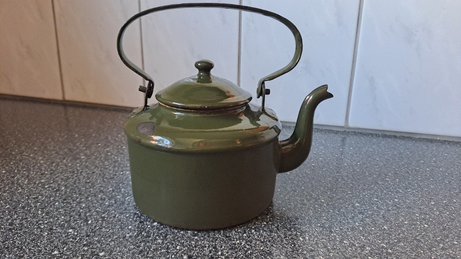 Vintage Groene Emaille Waterketel, Ophalen of Verzenden