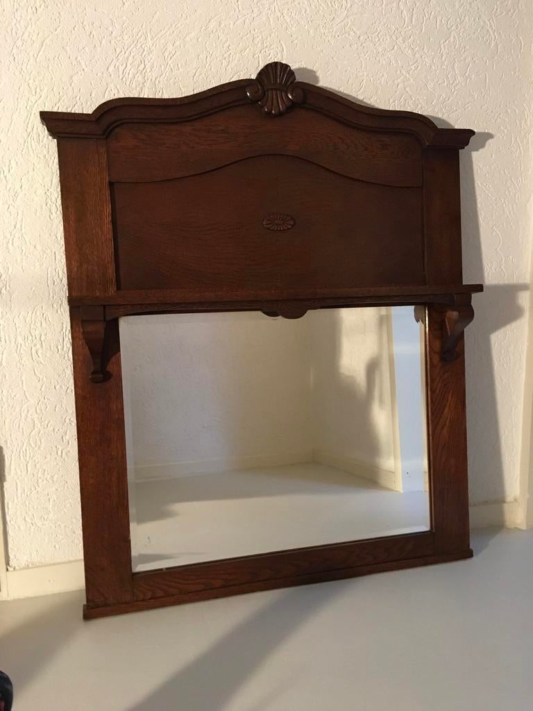 Prachige Antieke Eiken Spiegel, Ophalen of Verzenden, Rechthoekig
