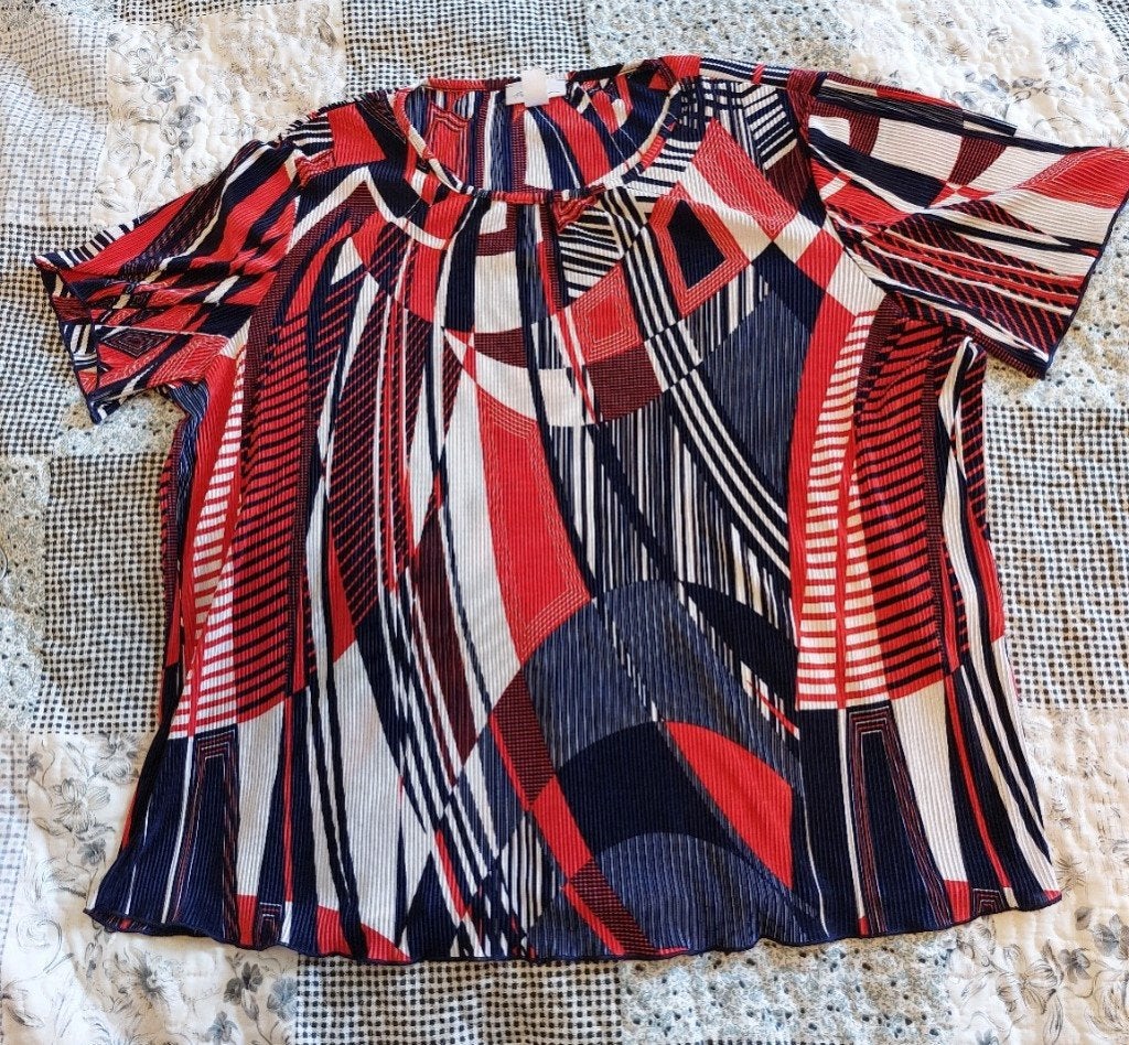 T-Shirt Fransiska ca maat 46 Rood Wit Blauw korte mouw, Maat 46/48 (XL) of groter, Ophalen of Verzenden, Korte mouw, Gedragen