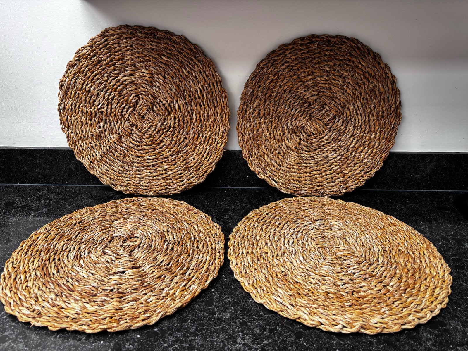 4 rieten placemats Ø40cm, Gebruikt, Ophalen of Verzenden, Landelijk, Natuurlijk materiaal