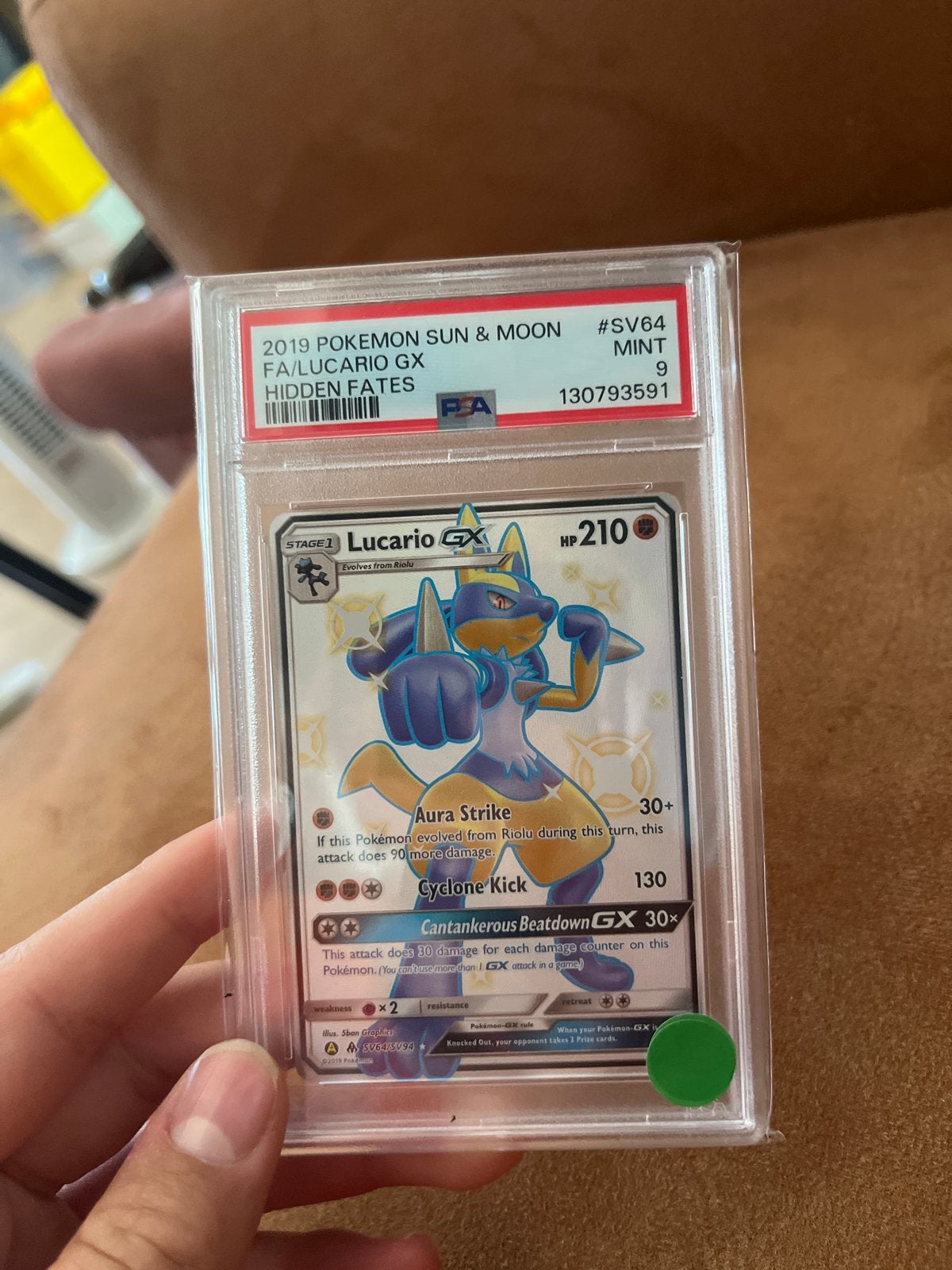 Shiny Lucario GX PSA 9 - Hidden Fates SV64/SV94, Ophalen of Verzenden, Zo goed als nieuw, Losse kaart, Foil