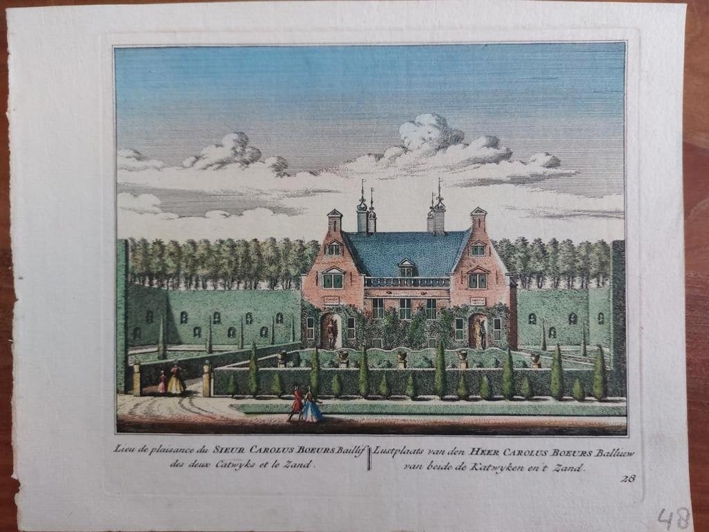 28 / Lustplaats Katwijk en 't Zand Gravure uit 1732, Antiek en Kunst, Ophalen of Verzenden