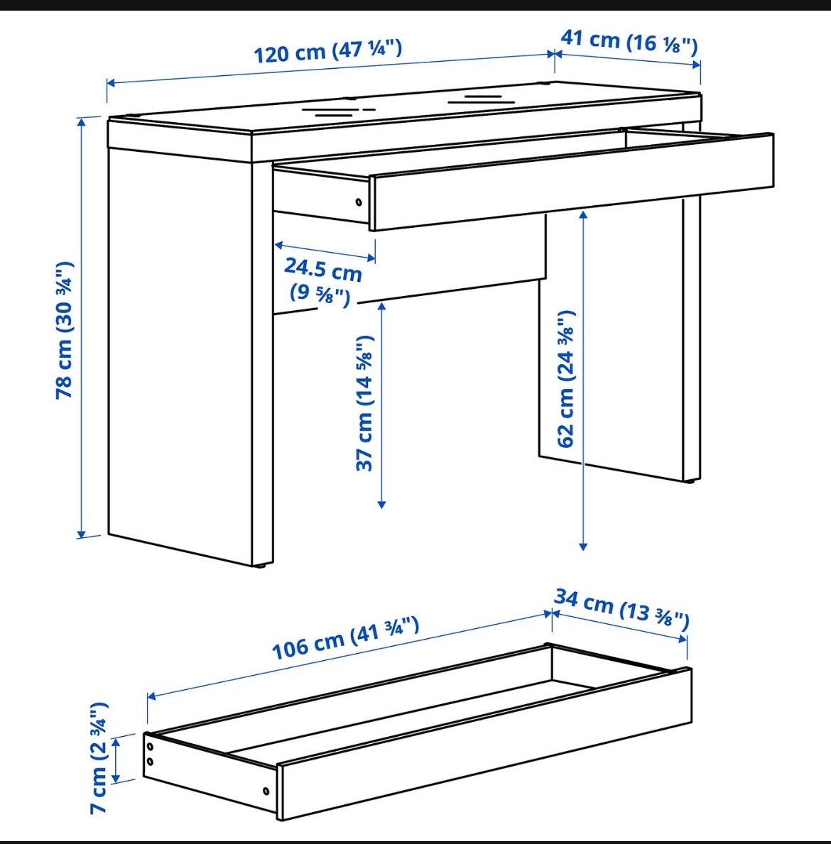 IKEA Malm toilettafel met lade en glazen blad, Ophalen of Verzenden, Gebruikt
