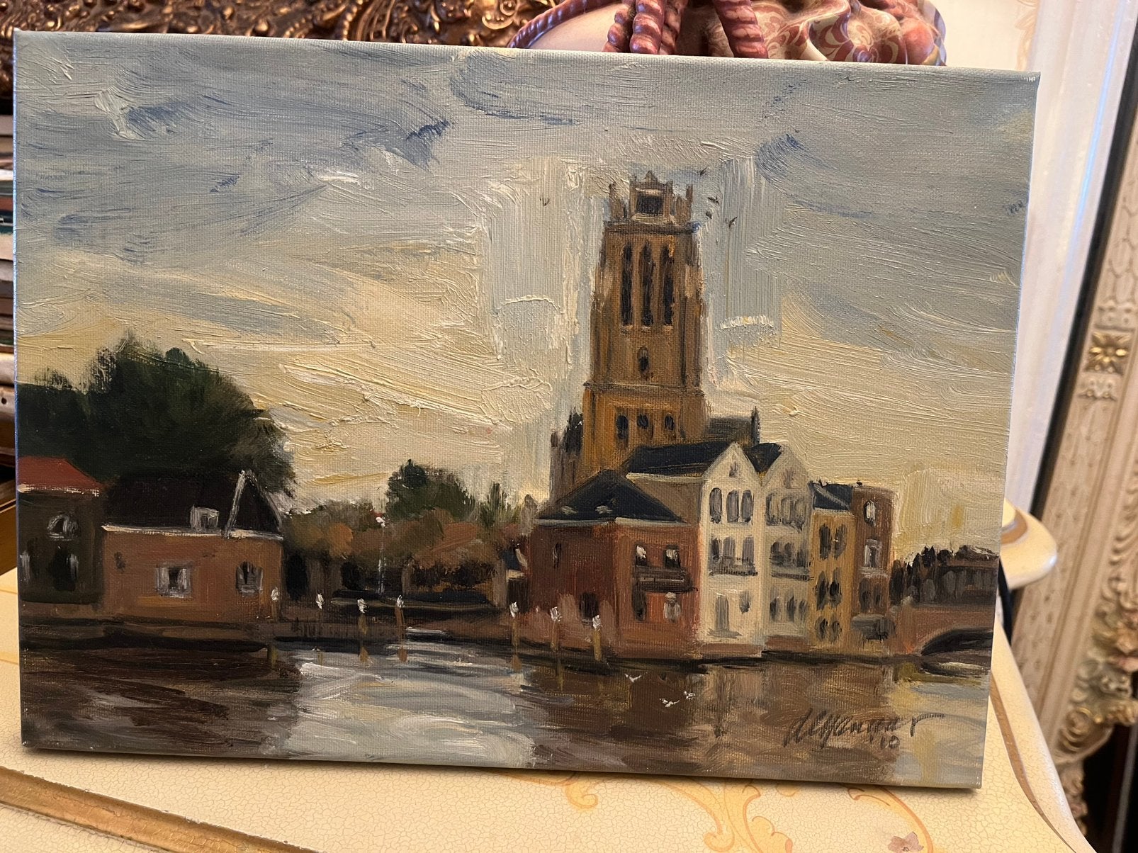 Olieverf stadsgezicht schilderij, Ophalen