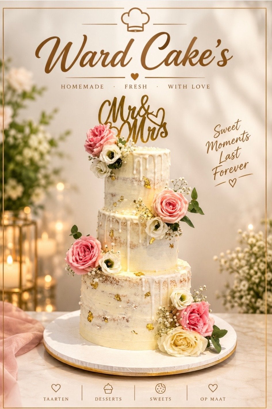 Bruidstaarten op maat - Ward Cake's, Ophalen of Verzenden, Nieuw, Taarten, Overige typen
