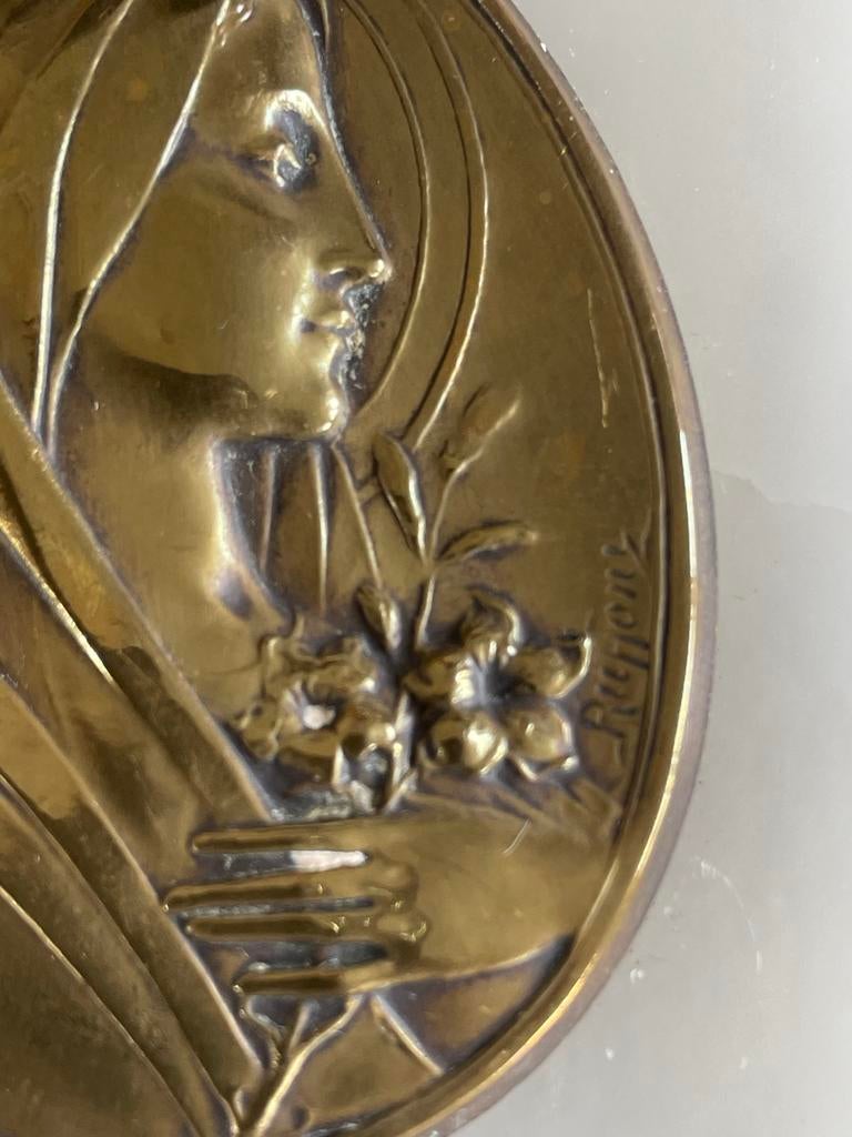 Antiek wijwaterbakje met Maria-afbeelding gesigneerd Ruffoni, Ophalen of Verzenden