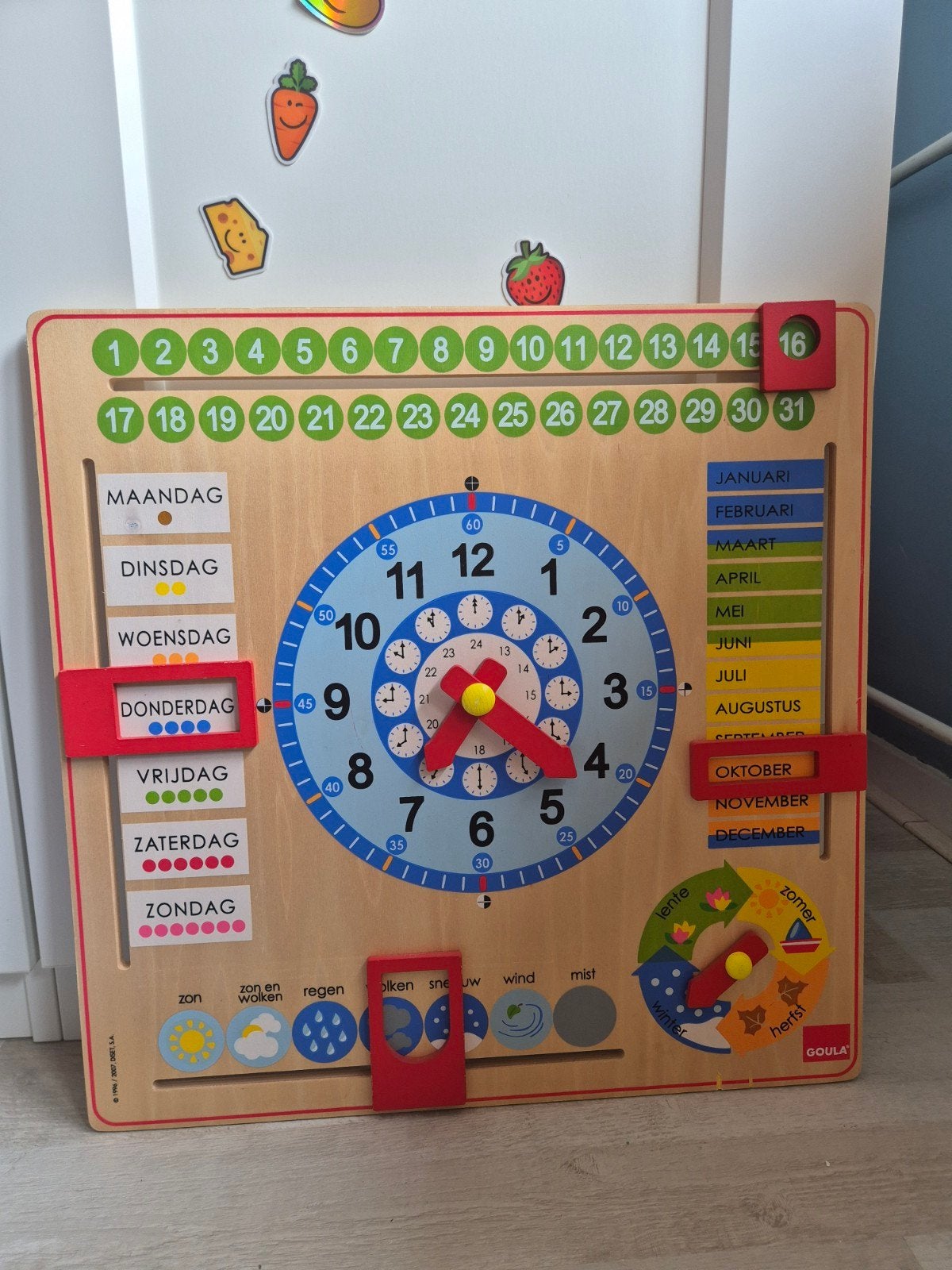 Goula Houten Kalenderklok - Leer Tijd, Dagen, Maanden, Weer, Ophalen