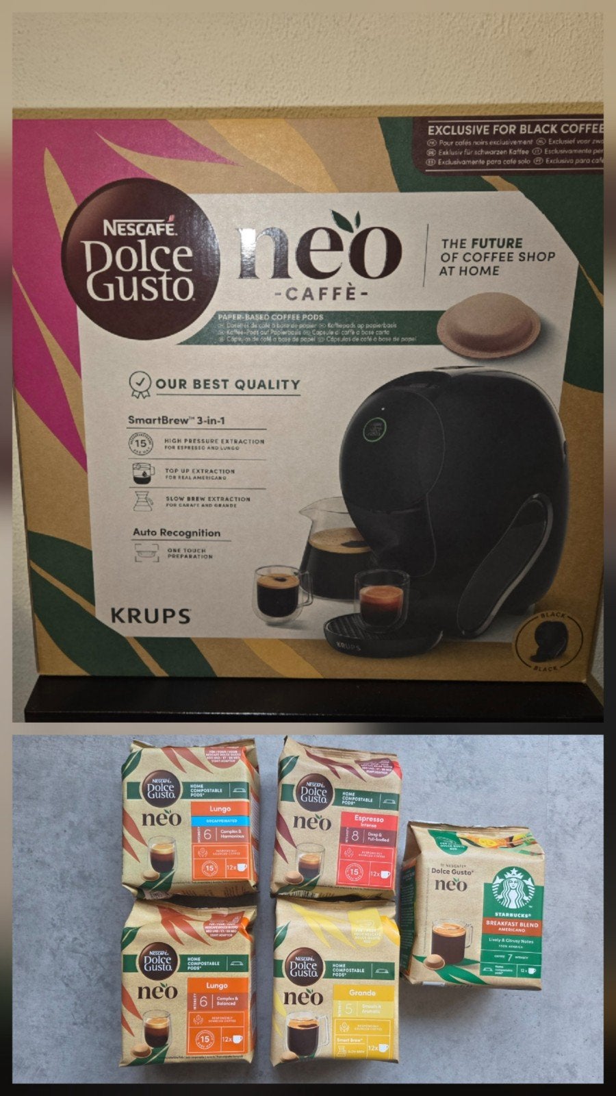 Nieuwe Dolce gusto neo zwart met 5 pakken koffie, Ophalen of Verzenden, 1 kopje, Koffiepads en cups, Afneembaar waterreservoir