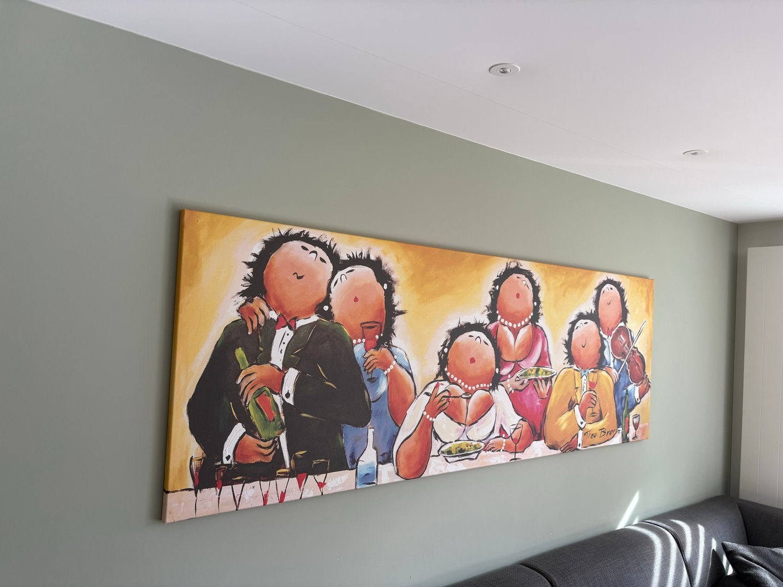 Canvas schilderij 'Dikke Dames' - 240x80cm, Antiek en Kunst, Ophalen, Handgeschilderd, Textiel, Figuren