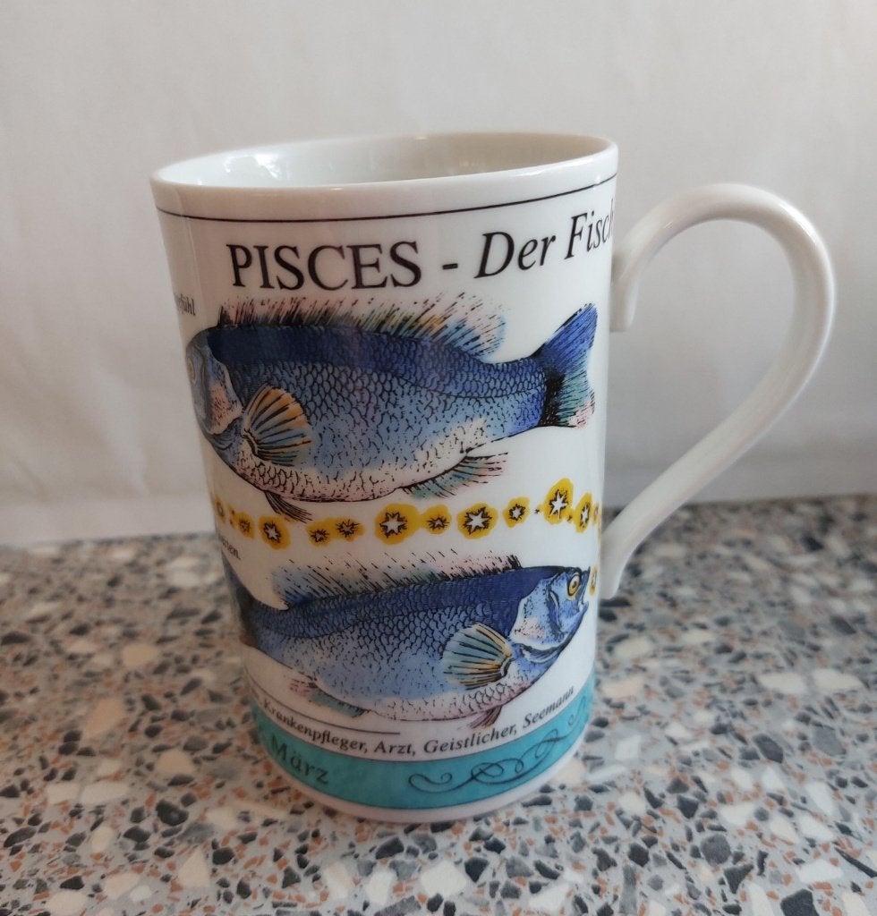 1 beker Dunoon dierenriem Vissen Zodiac der Fisch met oor, Zo goed als nieuw, Overige stijlen, Porselein, Mok