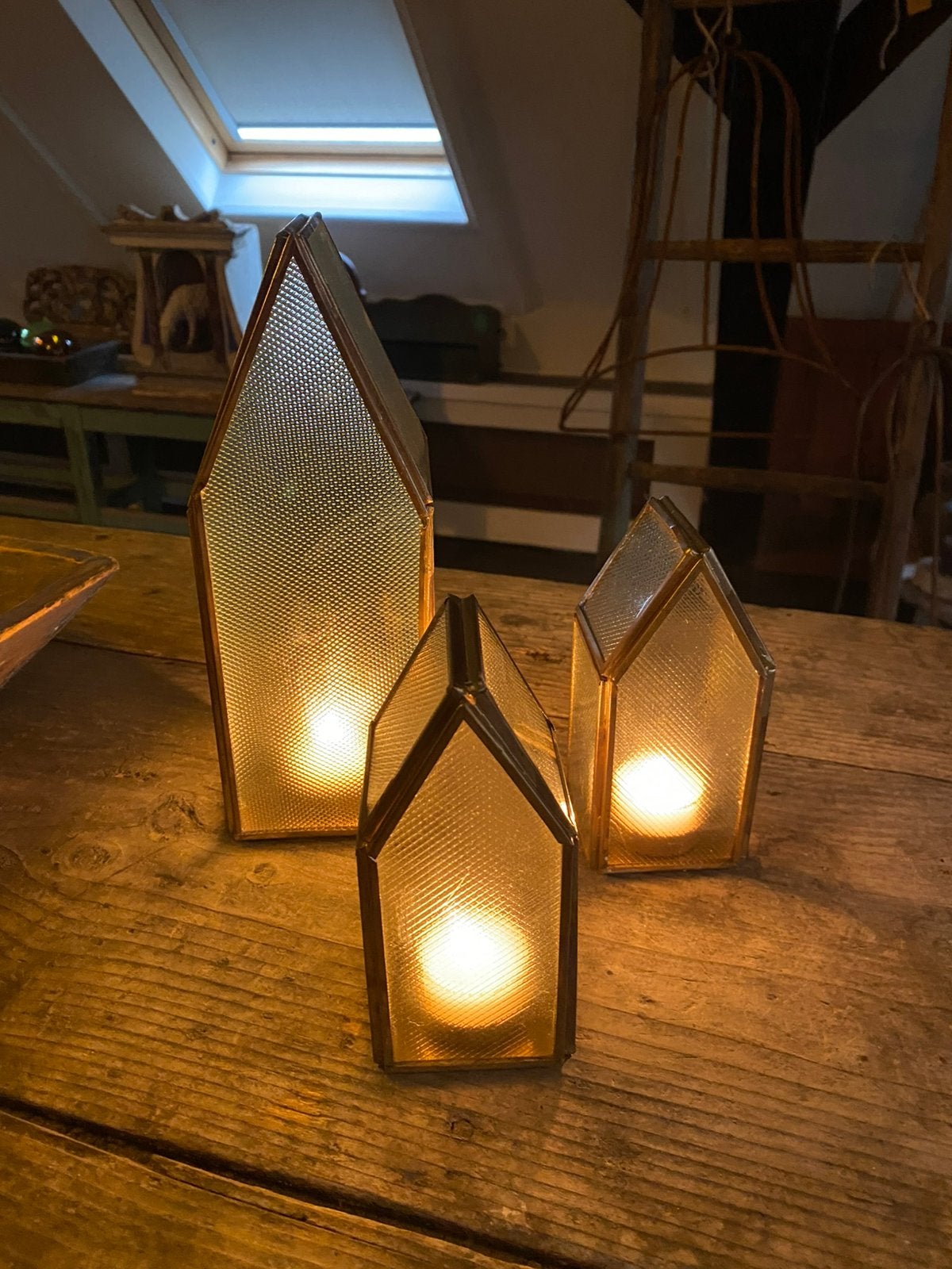 Set glazen huisjes, Ophalen of Verzenden, Zo goed als nieuw, Overige materialen, Minder dan 25 cm
