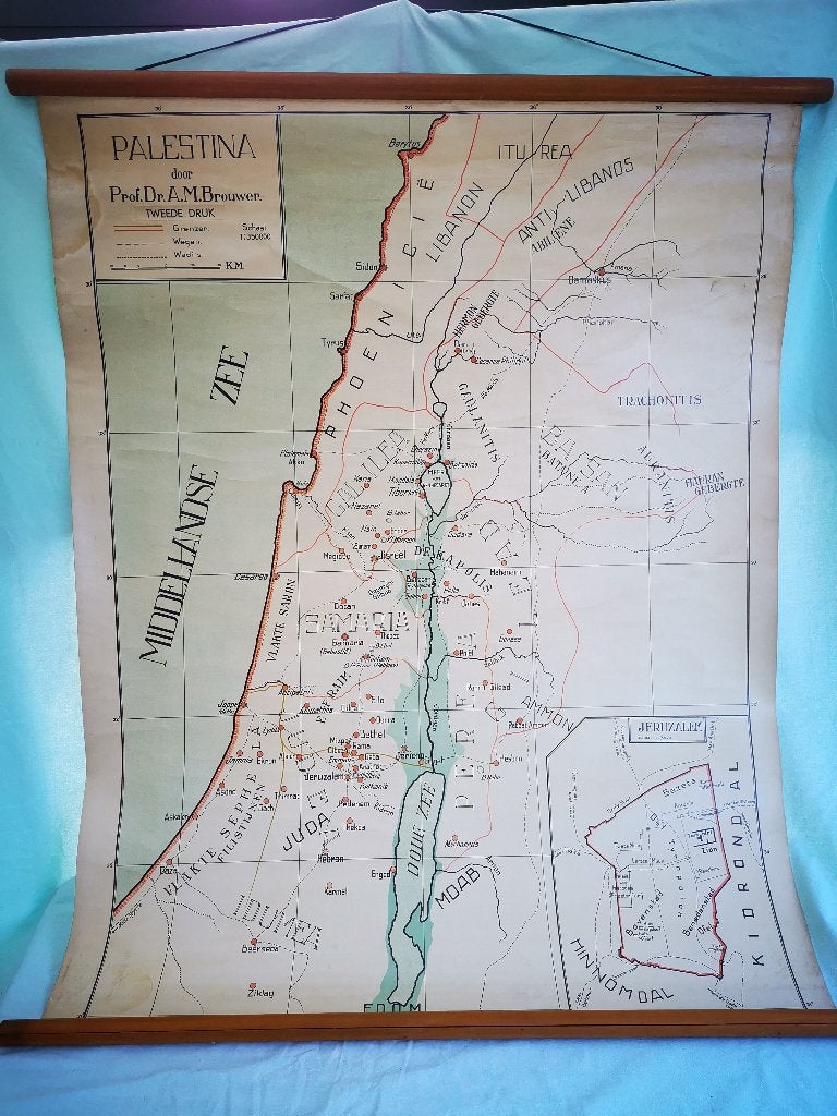 Vintage Palestina Schoolkaart wereldkaart 1949  Schoolplaten, Antiek en Kunst, Antiek | Schoolplaten, Ophalen of Verzenden, Aardrijkskunde