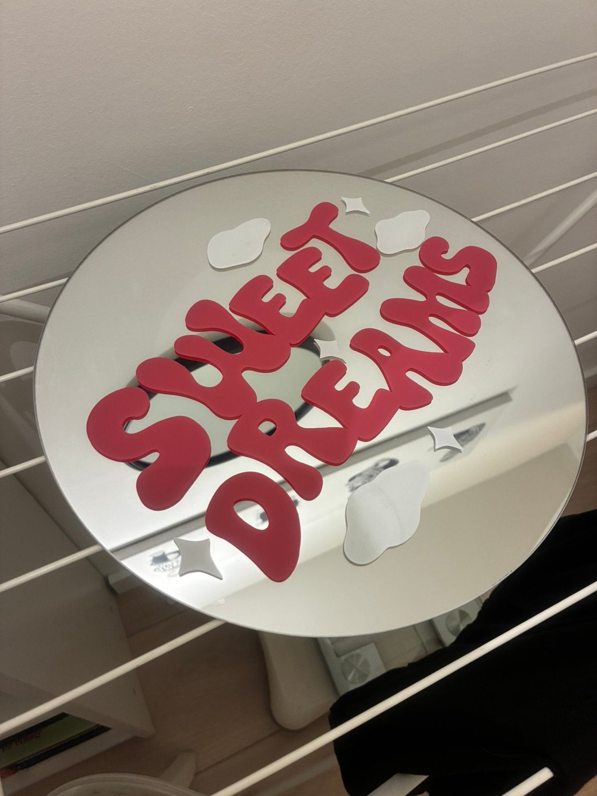 Spiegel sweet dreams 30cm rond kinderkamer, Ophalen of Verzenden, Zo goed als nieuw, Ophangbaar, Spiegel