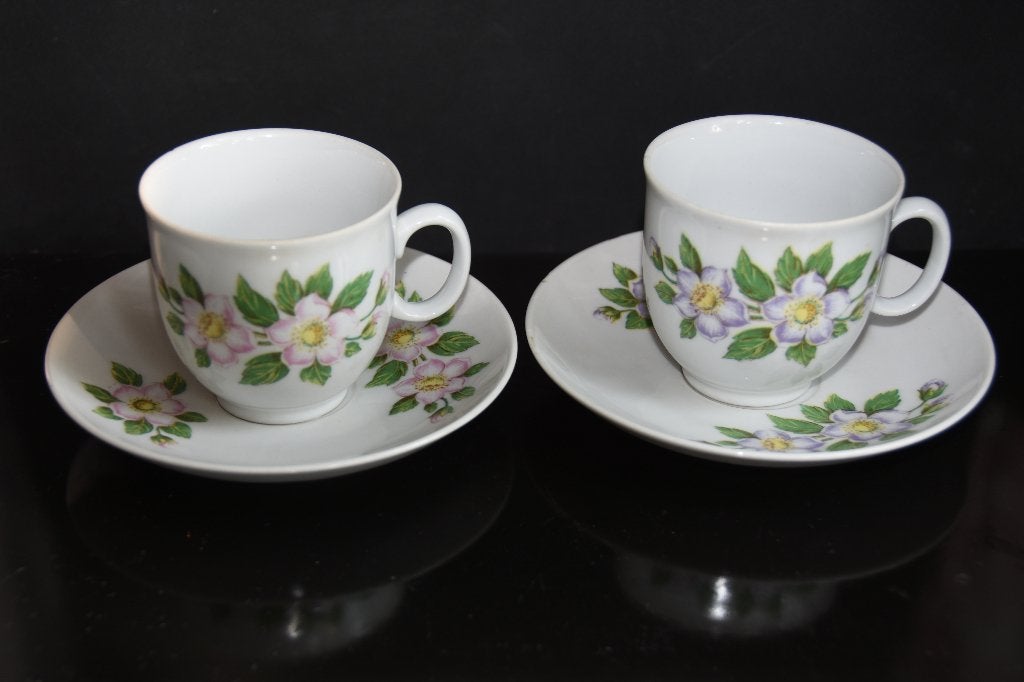 Bohemia koffie kop en schotels met bloemen paars, Verzenden, Porselein, Overige stijlen, Kop(pen) en/of Schotel(s)