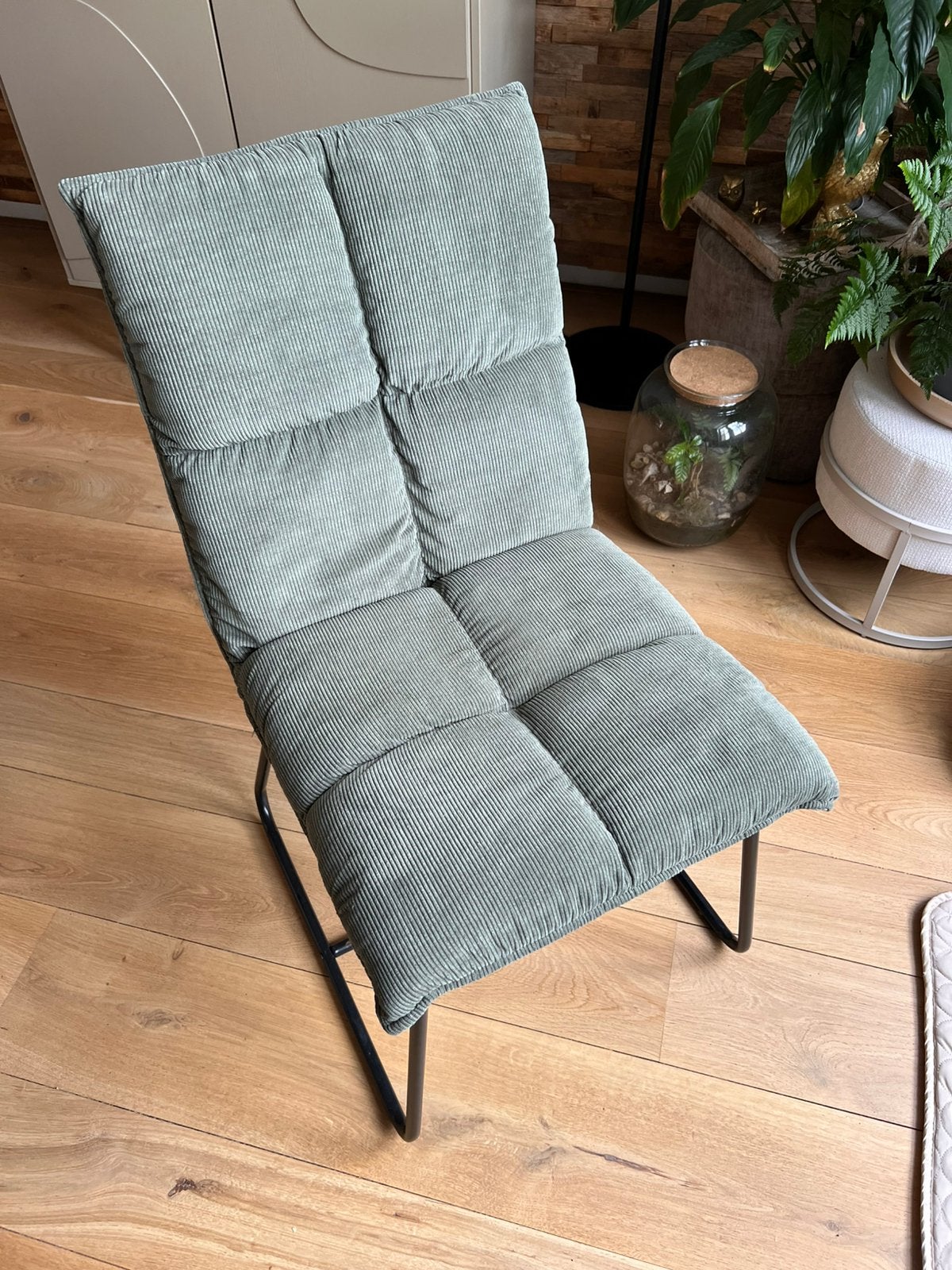 Eetkamerstoel, Huis en Inrichting, Stoelen, Ophalen, Gebruikt, Overige kleuren, Groen/grijze ribstof