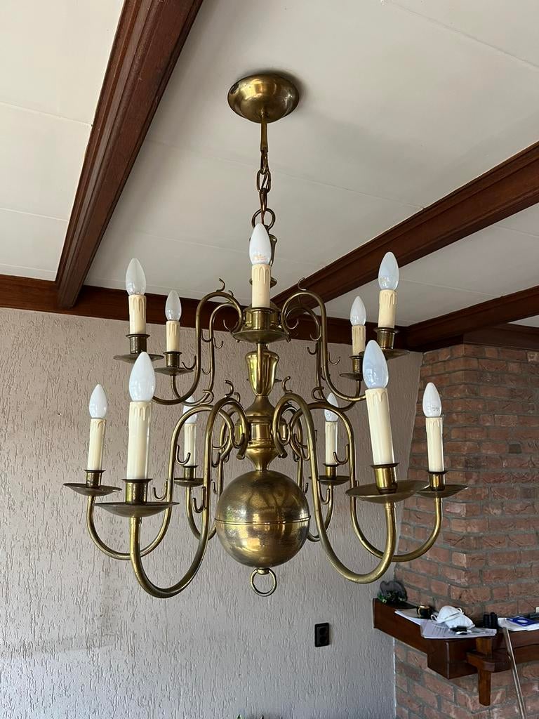Grote koperen kroonluchter, Huis en Inrichting, Lampen | Kroonluchters, Ophalen, Gebruikt