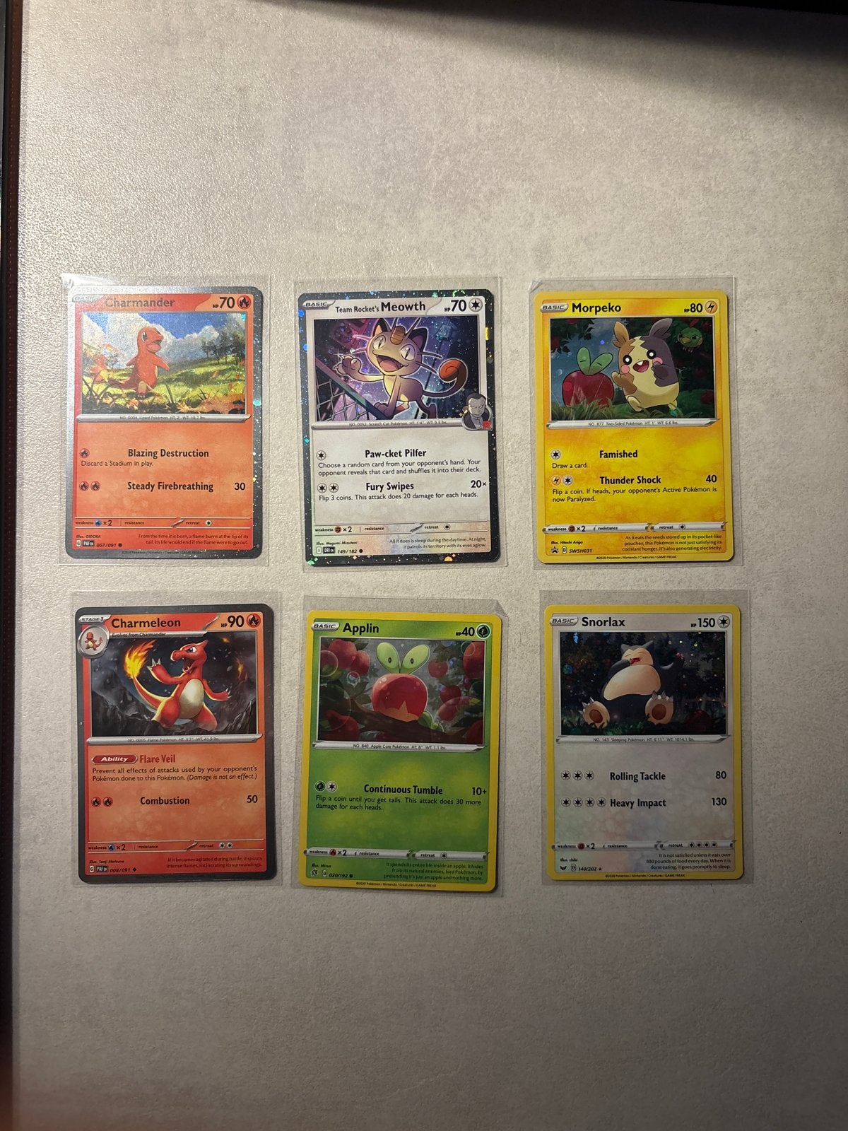 Pokémon Kaarten Set: Charmander, Meowth, Morpeko, Charmeleon, Ophalen, Gebruikt, Meerdere kaarten
