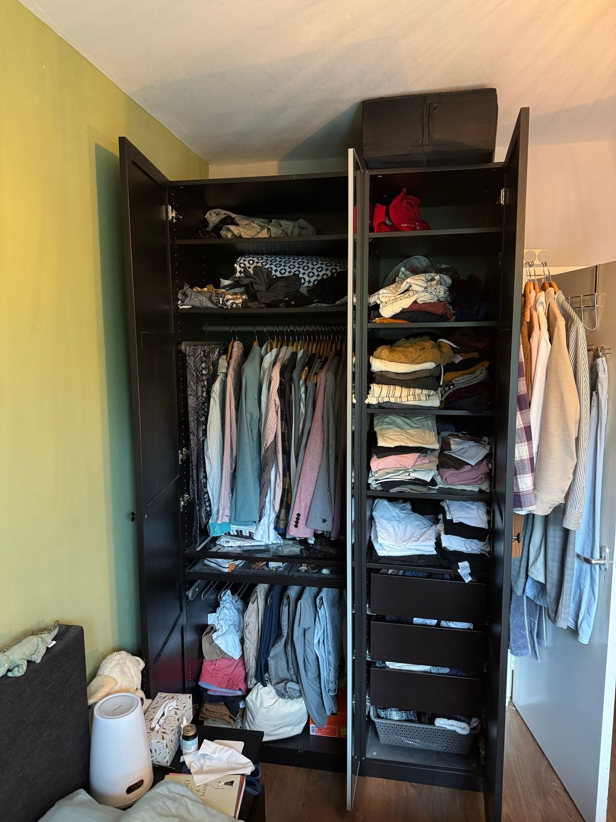 IKEA Pax Kast Zwartbruin met Hemnes deuren en spiegel, Ophalen, Gebruikt, 100 tot 150 cm, 200 cm of meer