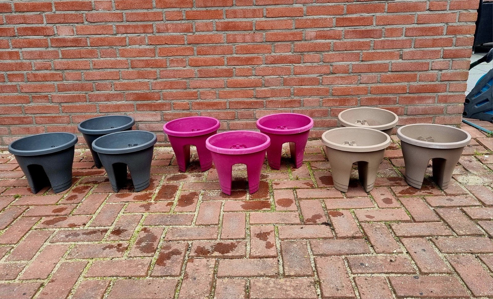 Elho balkon bloempotten 3x rose - 3x taupe - 3x grijs, Ophalen, Rond, Kunststof, Balkon