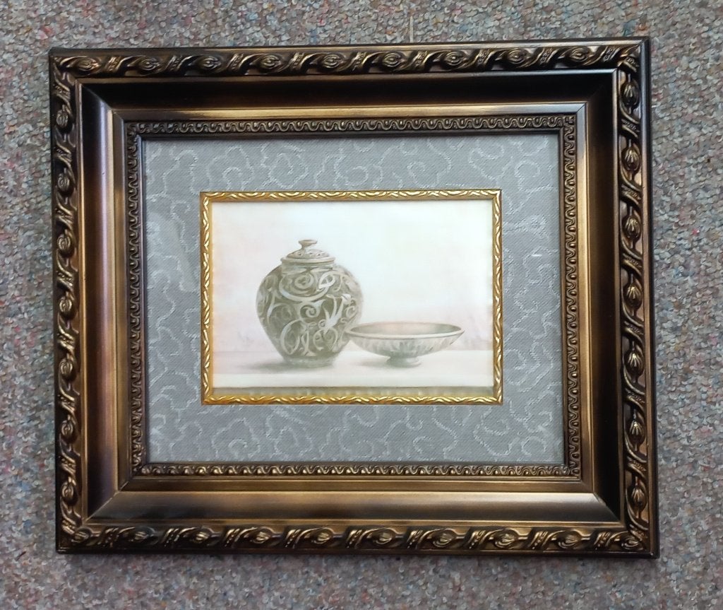 Schilderij Pot en schaal in mooie bewerkte barok lijst, Minder dan 50 cm, Gebruikt, Ophalen of Verzenden, Schilderij