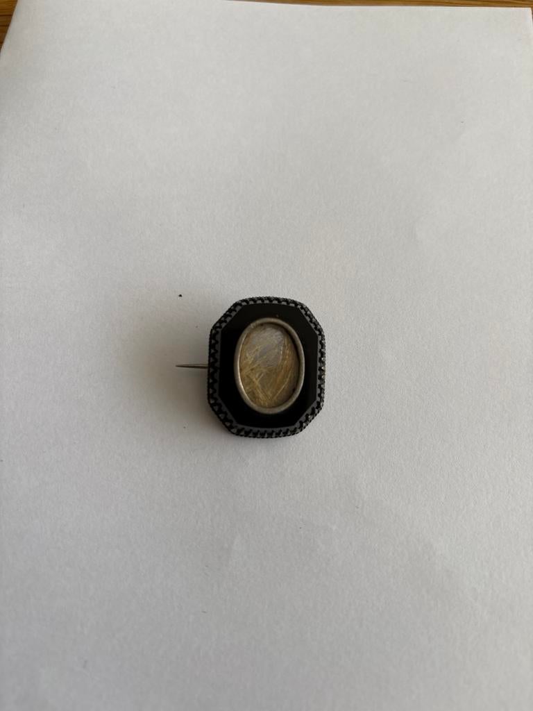 Victoriaanse Rouwbroche met Haarwerk, Overige materialen, Gebruikt, Zwart, Minder dan 4 cm