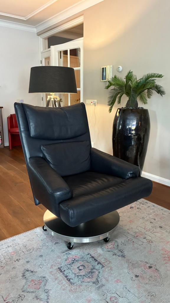 Rolf Benz relaxfauteuil - Zwart leer, Huis en Inrichting, Fauteuils, Ophalen of Verzenden, Gebruikt, Leer, 75 tot 100 cm