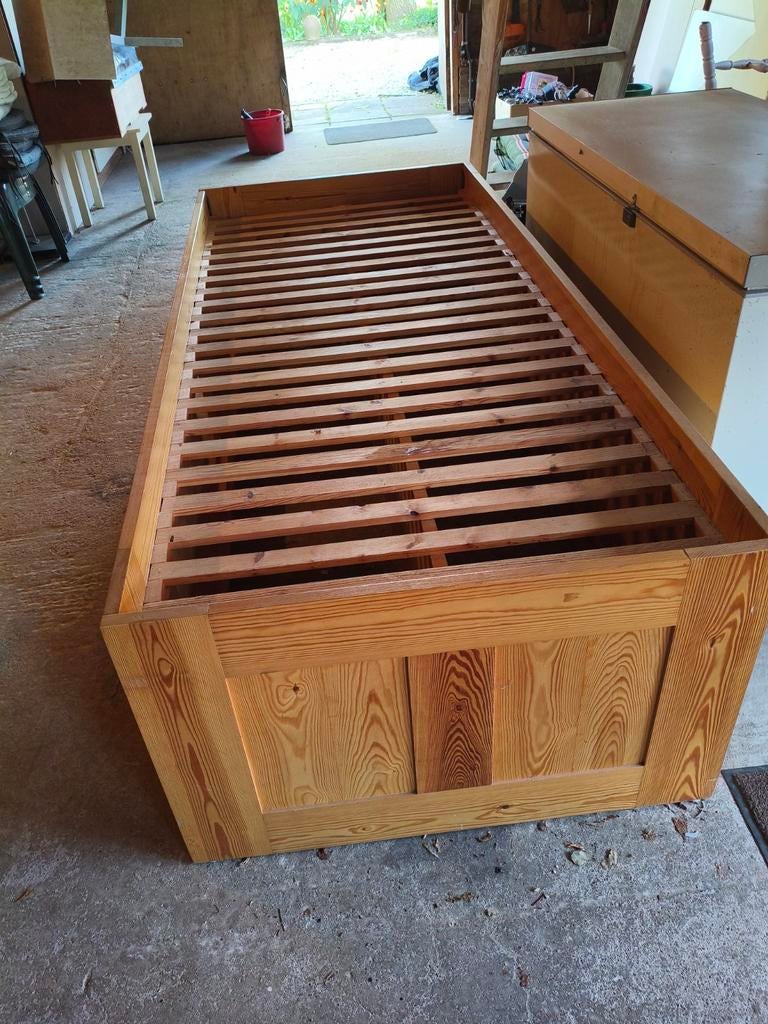 Houten ledikant met opbergruimte, Ophalen, Gebruikt, 90 cm, Eenpersoons