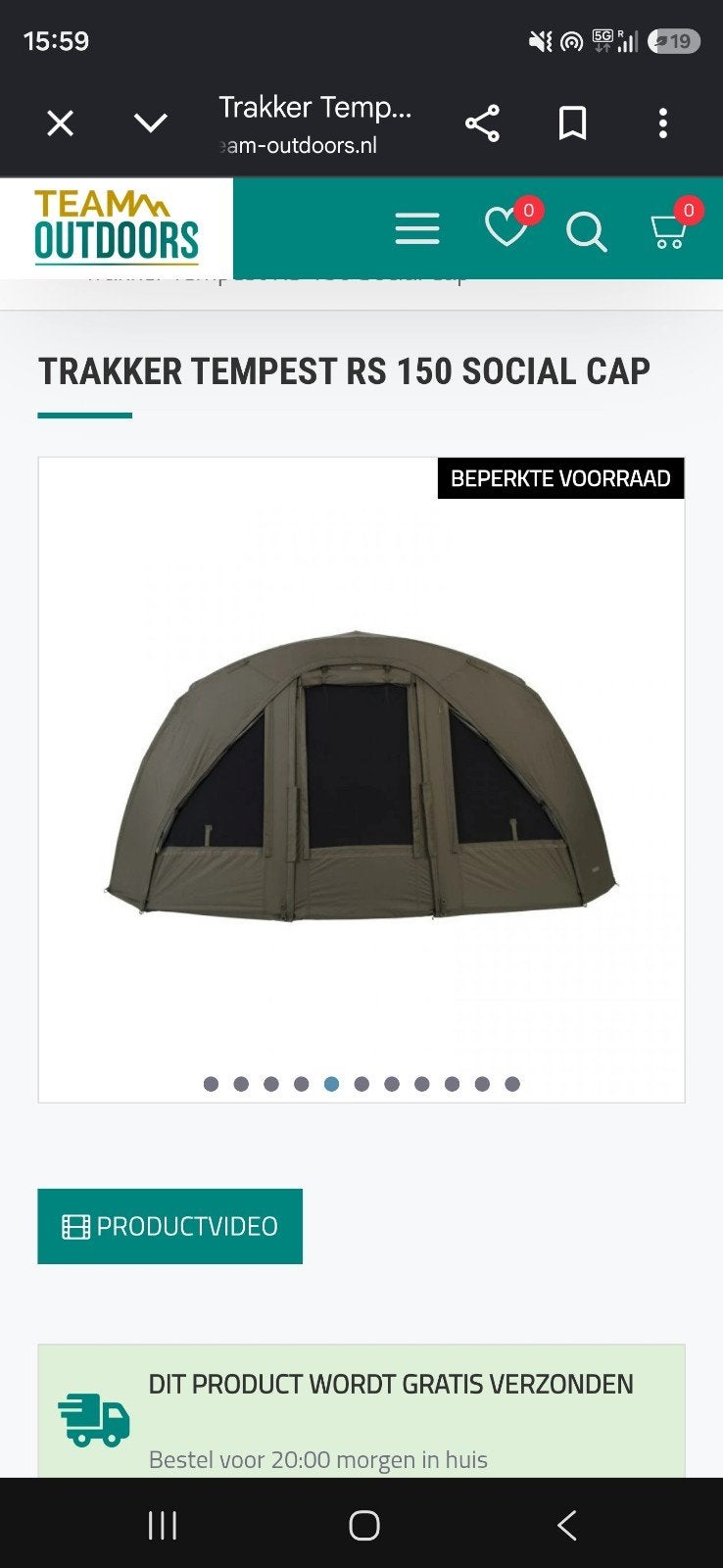 Trakker Tempest RS 150 Social Cap - Bivvy Uitbreiding, Ophalen, Zo goed als nieuw, Overige typen