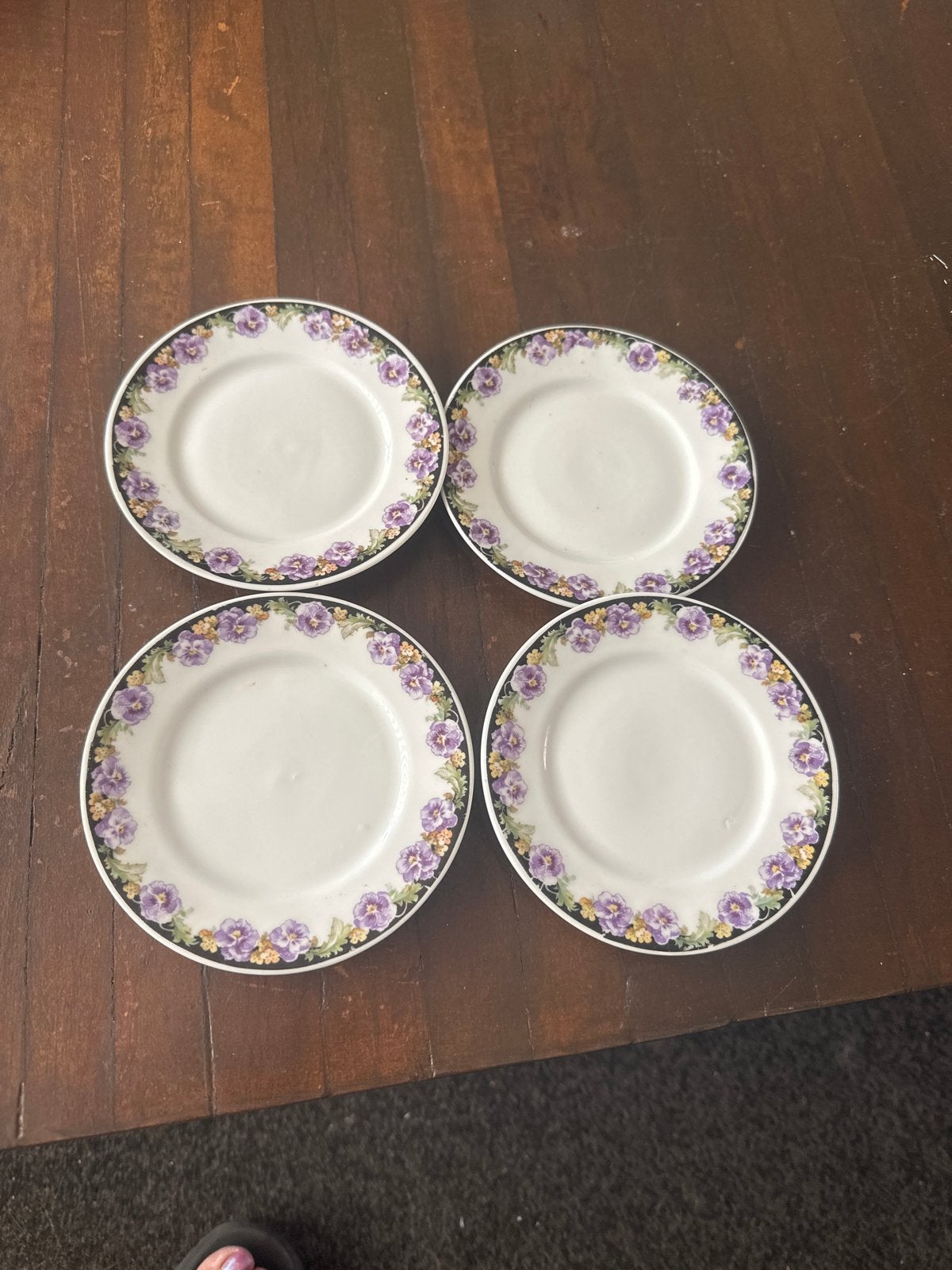 4 antieke gebaksbordjes Z.S.&C. Bavaria met Viooltjes, Gebruikt, Overige merken, Klassiek, Ophalen of Verzenden