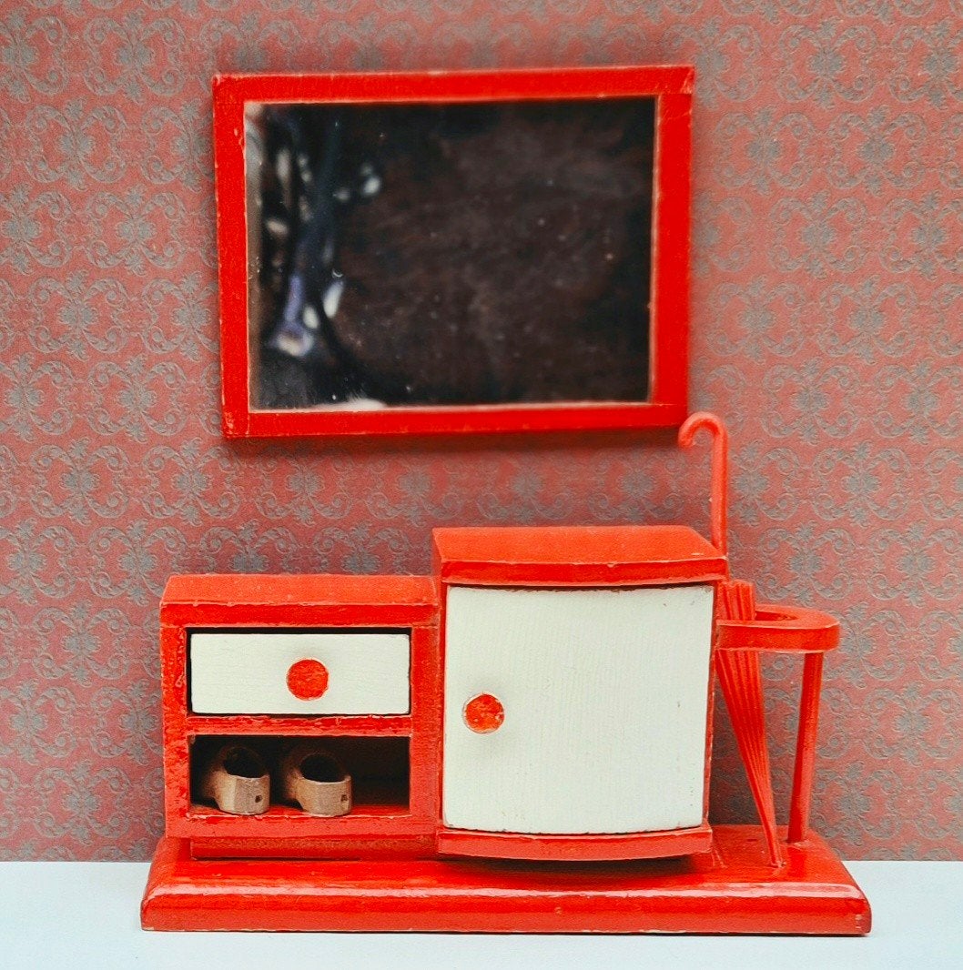 Vintage poppenhuis antiek hal kastje jaren 50 hout Müller, Ophalen of Verzenden