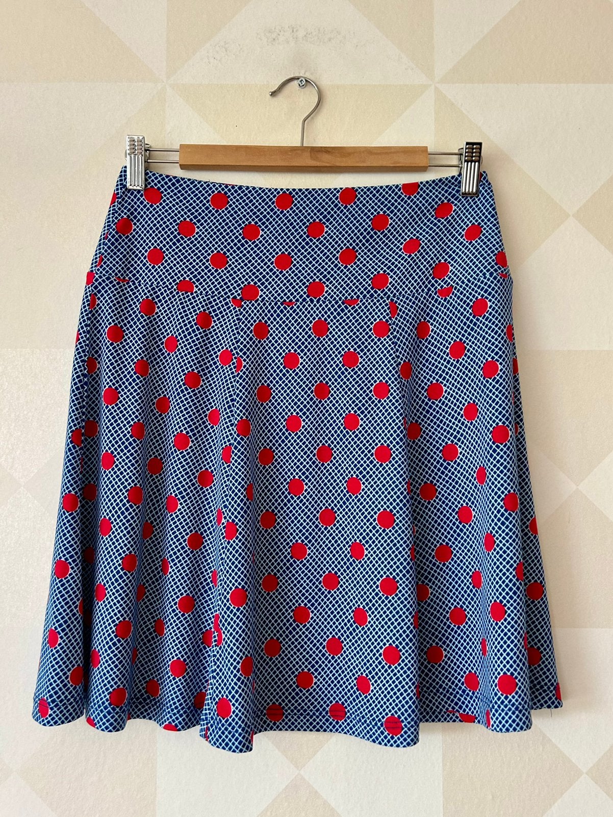 King Louie Border Skirt rok blauw rood stip S/36 zgan, Blauw, Ophalen of Verzenden, Zo goed als nieuw, Knielengte