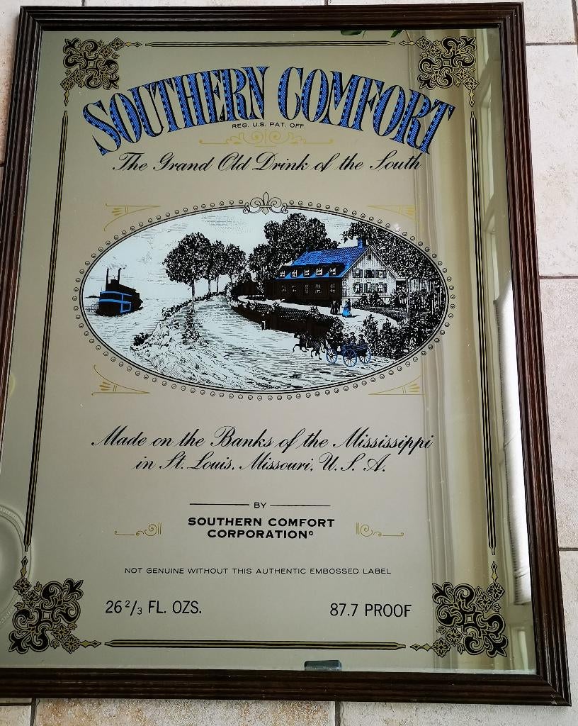 Southern Comfort whiskey likeur spiegel reclamebord 7866cm, Verzamelen, Merken en Reclamevoorwerpen, Ophalen of Verzenden, Reclamebord
