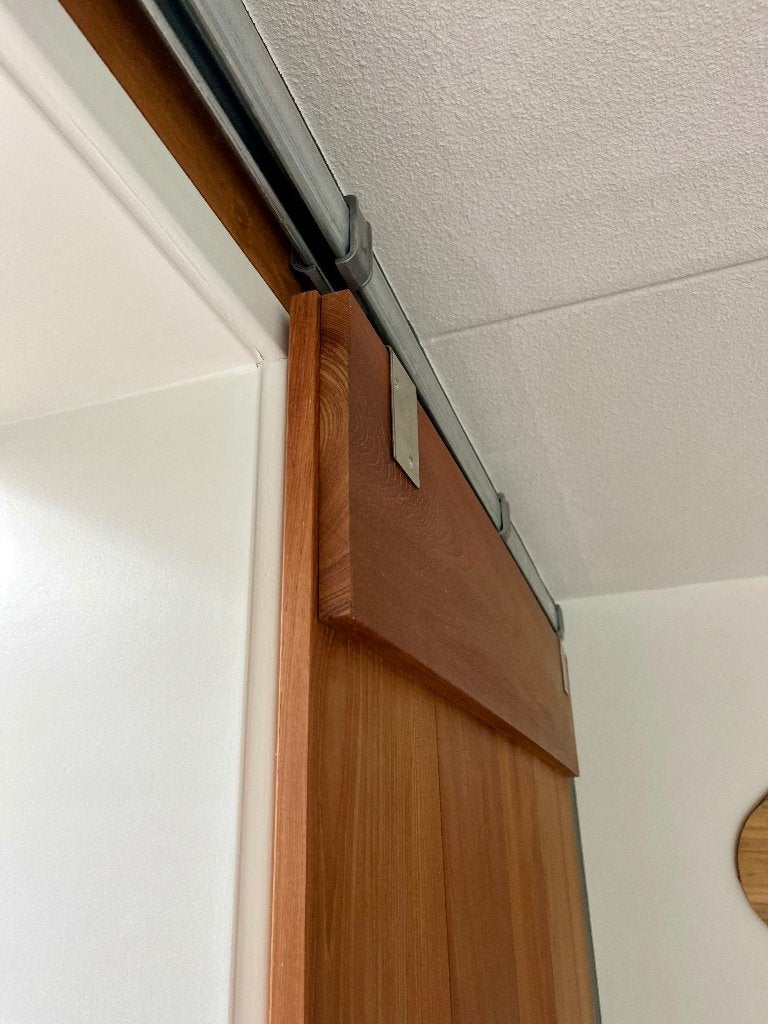 Henderson houten schuifdeur met railsysteem 220x115 cm, Ophalen, 120 cm of meer, Binnendeur, Zo goed als nieuw